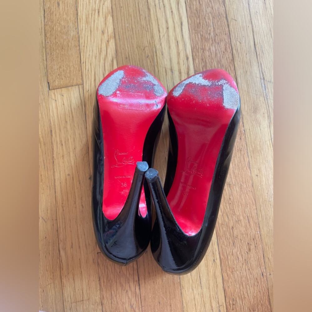 Christian Louboutin MOIRA 120 Black Patent Platform Pumps Cut Out Sz 38 - Picture 8 of 9